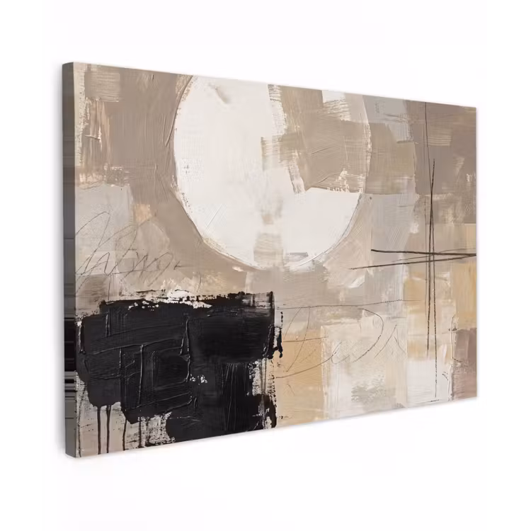 Abstract - Cirkel - Modern - Beige - Zwart - Minimalistisch canvas 2cm klein -z3d
