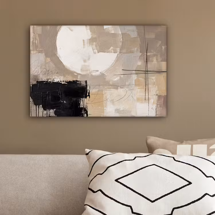 Abstract - Cirkel - Modern - Beige - Zwart - Minimalistisch canvas 2cm klein -sfeer3