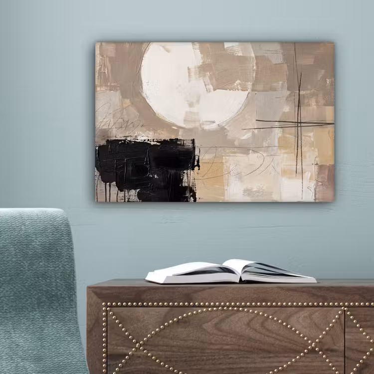 Abstract - Cirkel - Modern - Beige - Zwart - Minimalistisch canvas 2cm klein -sfeer4