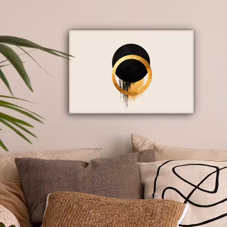 Abstract ontwerp - Zwarte cirkel - Verfvlekken canvas 2cm klein -sfeer1