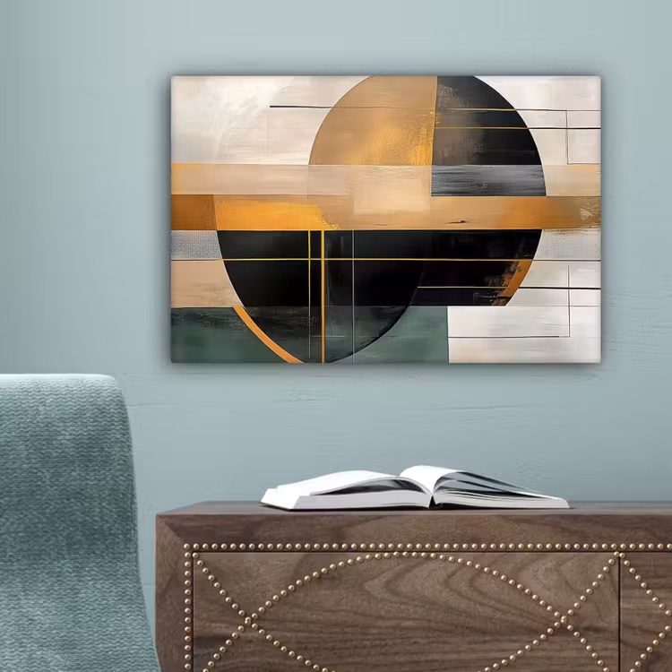 Abstract - Goud - Brons - Groen - Vormen - Modern canvas 2cm klein -sfeer4