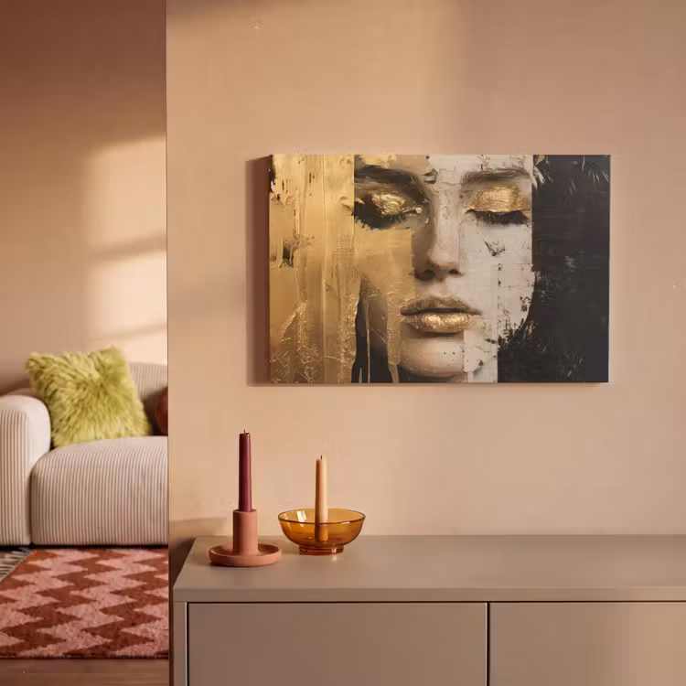 Abstract - Goud - Gezicht - Lippen canvas 2cm klein -sfeer1