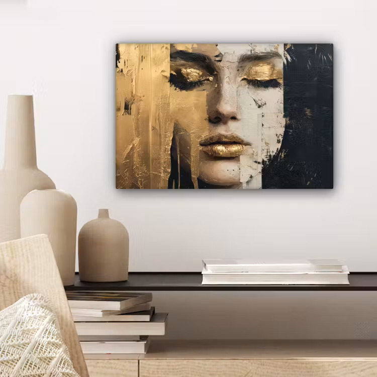 Abstract - Goud - Gezicht - Lippen canvas 2cm klein -sfeer6