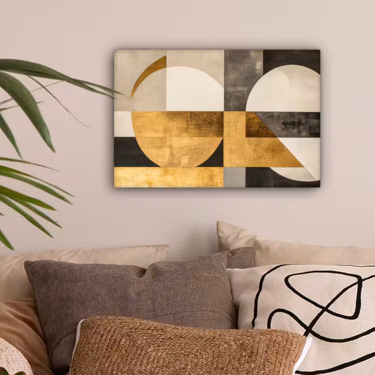 Abstract - Goud - Grijs - Vormen - Geometrisch canvas 2cm klein -sfeer1