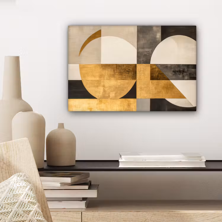 Abstract - Goud - Grijs - Vormen - Geometrisch canvas 2cm klein -sfeer6