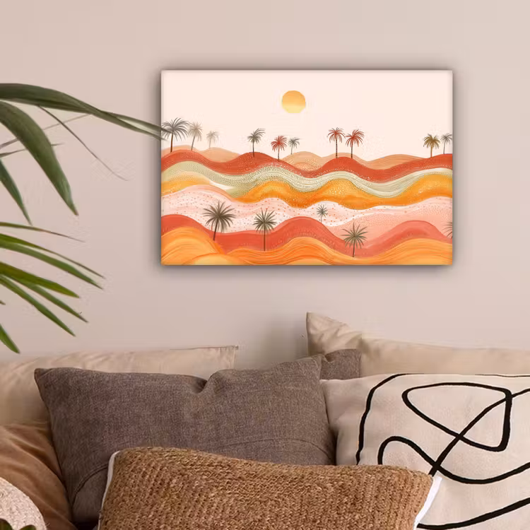 Abstract landschap - Palmbomen - Kleurrijk canvas 2cm klein -sfeer1