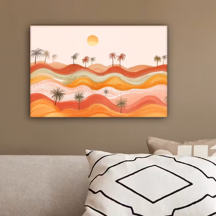 Abstract landschap - Palmbomen - Kleurrijk canvas 2cm klein -sfeer3