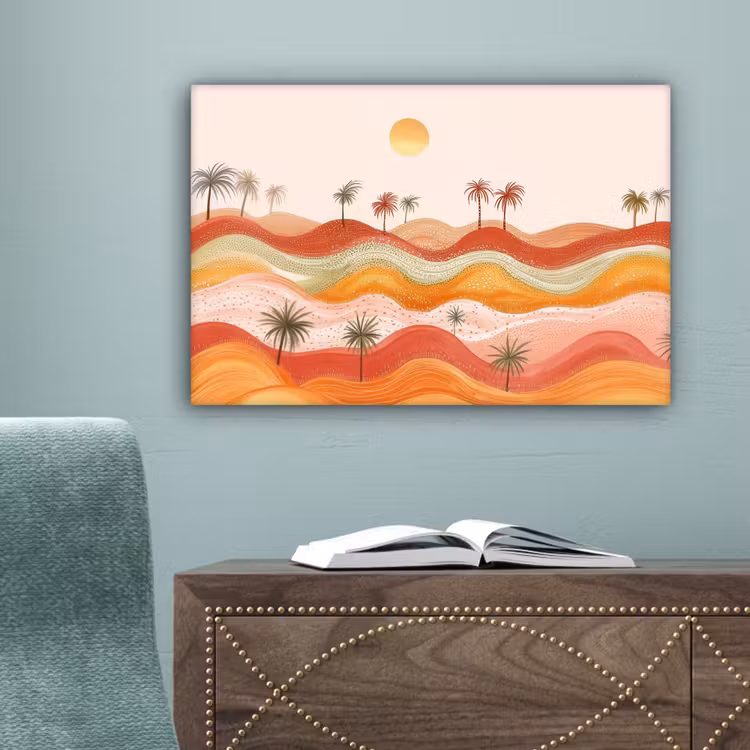 Abstract landschap - Palmbomen - Kleurrijk canvas 2cm klein -sfeer4