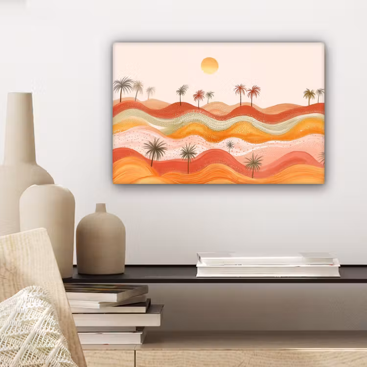 Abstract landschap - Palmbomen - Kleurrijk canvas 2cm klein -sfeer6