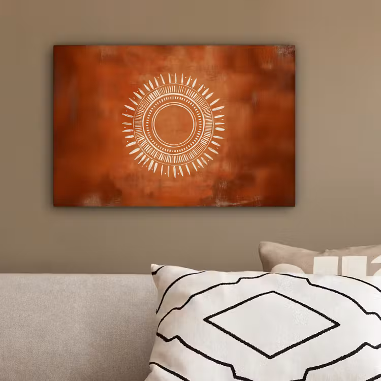 Abstract - Lijnen - Zonnestralen - Roodbruin canvas 2cm klein -sfeer3