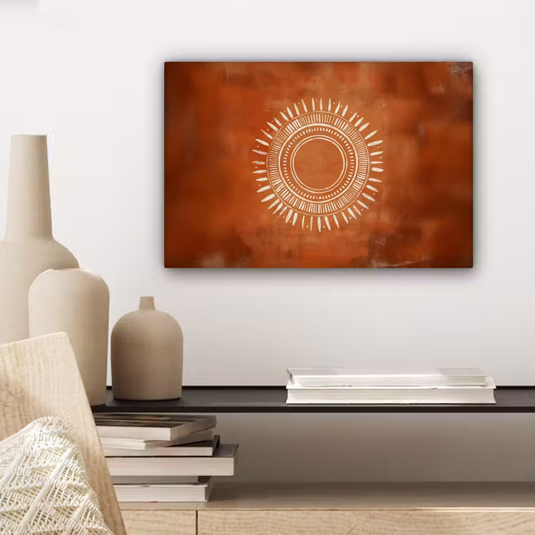 Abstract - Lijnen - Zonnestralen - Roodbruin canvas 2cm klein -sfeer6
