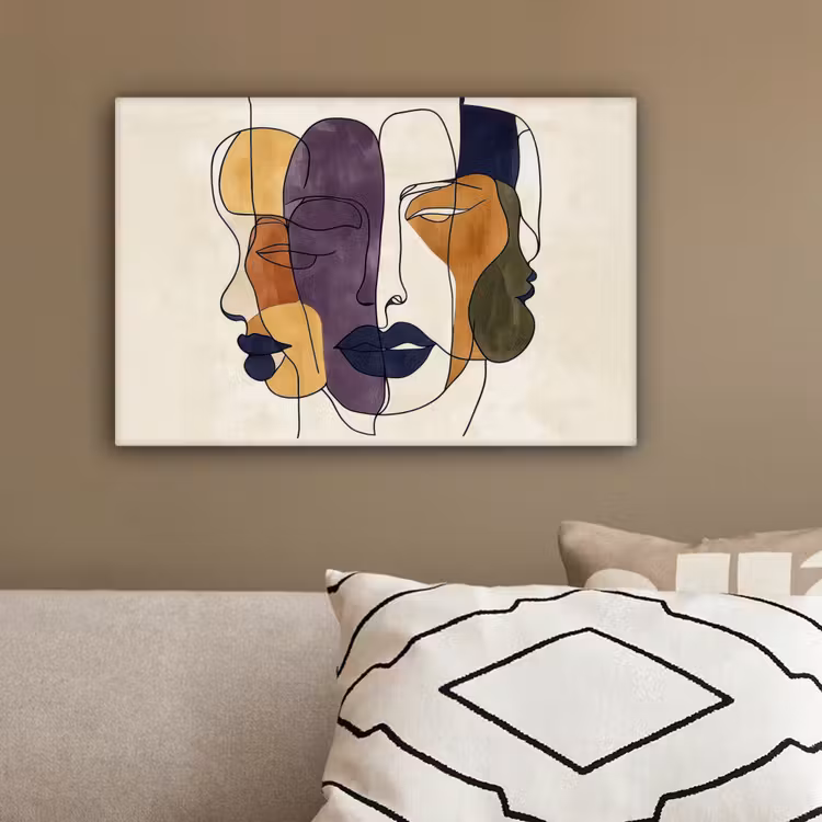 Abstract - Overlappende gezichten - Paars - Donkergroen canvas 2cm klein -sfeer3