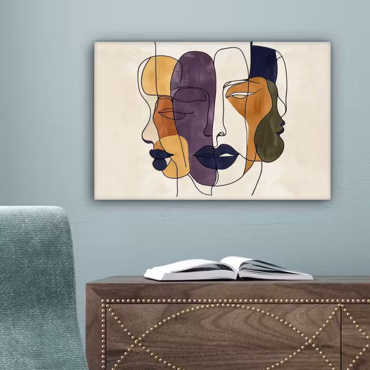 Abstract - Overlappende gezichten - Paars - Donkergroen canvas 2cm klein -sfeer4