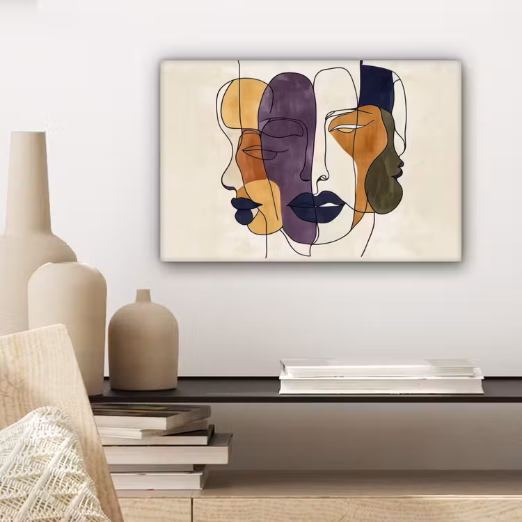 Abstract - Overlappende gezichten - Paars - Donkergroen canvas 2cm klein -sfeer6