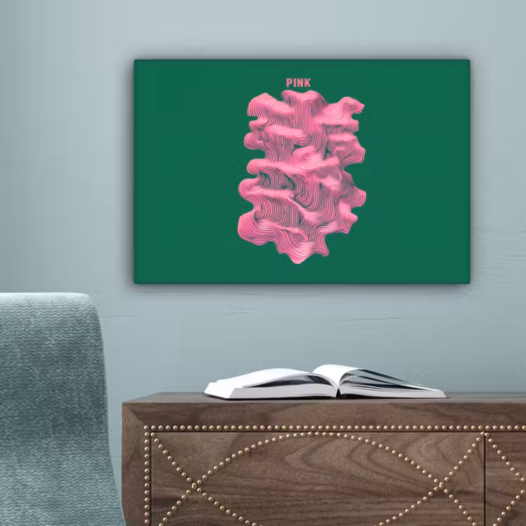 Abstract - Pink - Lijnen - Groen canvas 2cm klein -sfeer4