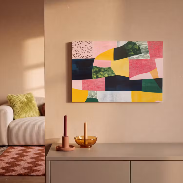 Abstract - Roze - Lappen - Vormen - Geel canvas 2cm klein -sfeer1