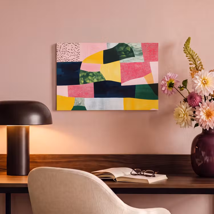 Abstract - Roze - Lappen - Vormen - Geel canvas 2cm klein -sfeer4