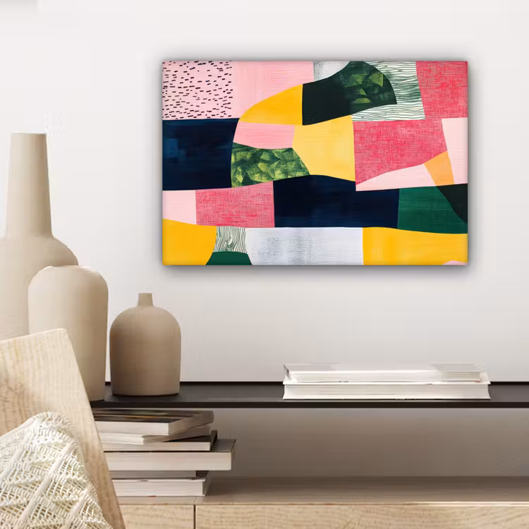 Abstract - Roze - Lappen - Vormen - Geel canvas 2cm klein -sfeer6