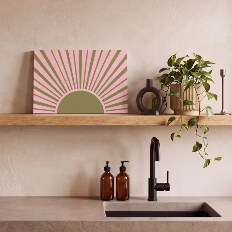 Abstract - Stralen - Grafisch - Roze - Groen canvas 2cm klein -sfeer3