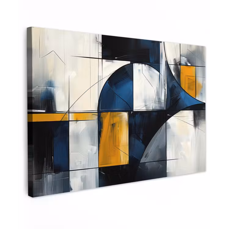 Abstract - Vormen - Goud - Blauw - Geometrisch canvas 2cm klein -z3d