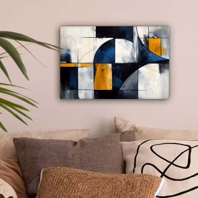 Abstract - Vormen - Goud - Blauw - Geometrisch canvas 2cm klein -sfeer1