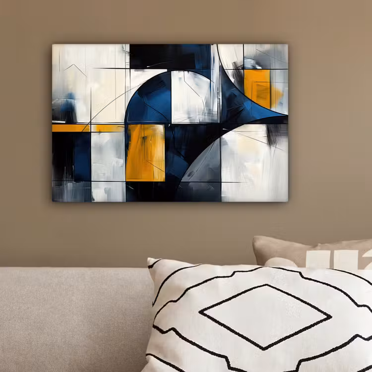 Abstract - Vormen - Goud - Blauw - Geometrisch canvas 2cm klein -sfeer3