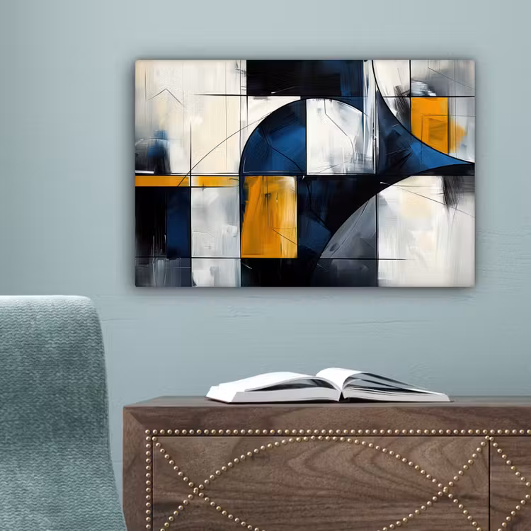 Abstract - Vormen - Goud - Blauw - Geometrisch canvas 2cm klein -sfeer4