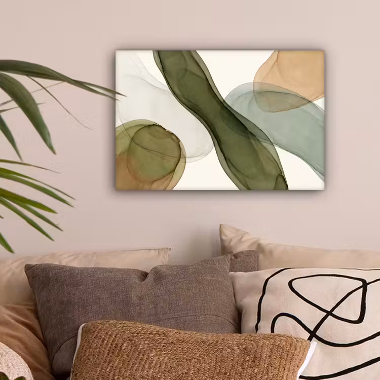 Abstract - Vormen - Modern - Kunst - Groen - Bruin canvas 2cm klein -sfeer1
