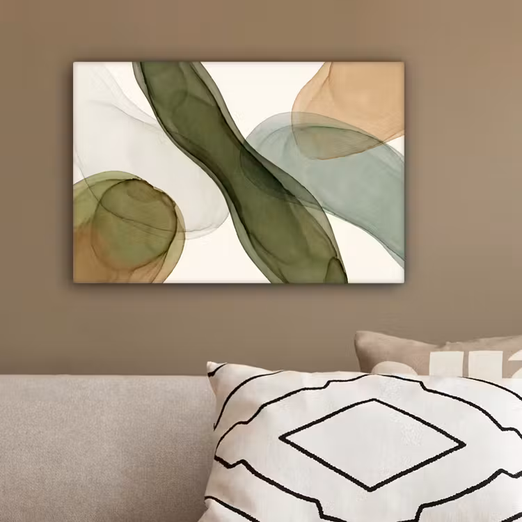 Abstract - Vormen - Modern - Kunst - Groen - Bruin canvas 2cm klein -sfeer3
