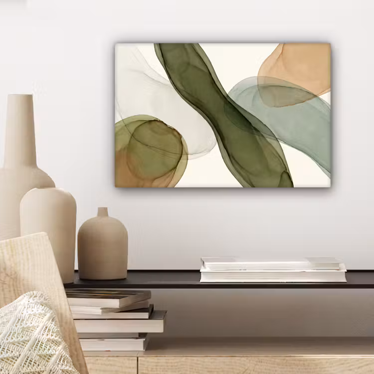 Abstract - Vormen - Modern - Kunst - Groen - Bruin canvas 2cm klein -sfeer6