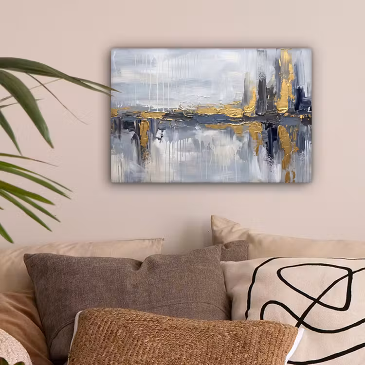 Abstract - Structuur - Goud - Grijs - Modern canvas 2cm klein -sfeer1