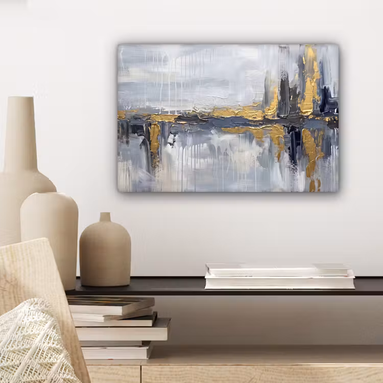 Abstract - Structuur - Goud - Grijs - Modern canvas 2cm klein -sfeer6