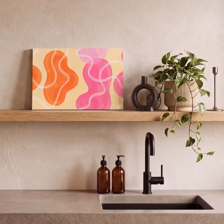 Abstract - Aquarel - Organisch - Oranje - Roze canvas 2cm klein -sfeer3