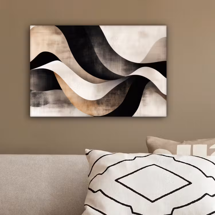 Abstract - Golven - Zwart - Verweerd canvas 2cm klein -sfeer3