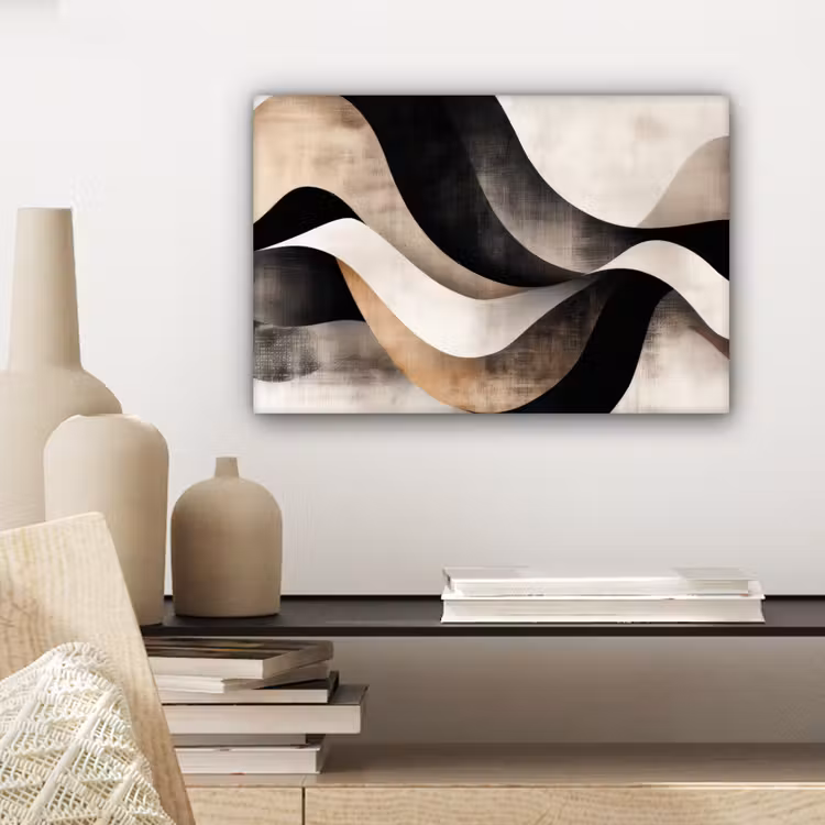 Abstract - Golven - Zwart - Verweerd canvas 2cm klein -sfeer6