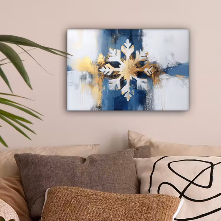 Abstract - Winter - Sneeuwvlok - Sneeuw - Goud canvas 2cm klein -sfeer1