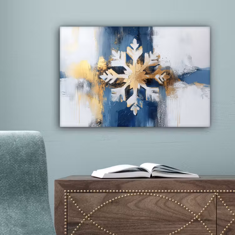 Abstract - Winter - Sneeuwvlok - Sneeuw - Goud canvas 2cm klein -sfeer4