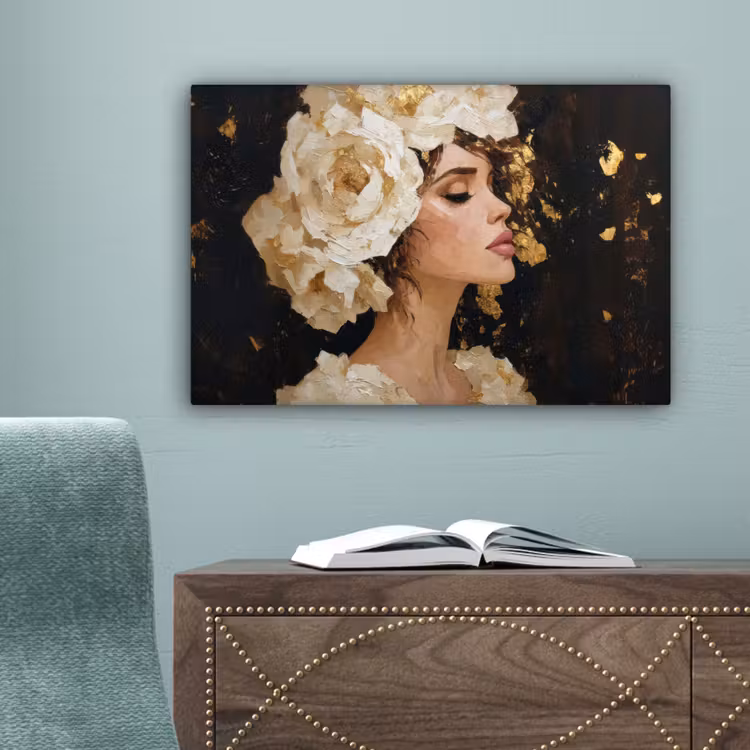 Abstract - Vrouw - Bloemen - Wit canvas 2cm klein -sfeer4