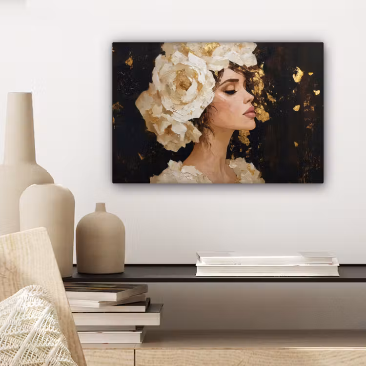 Abstract - Vrouw - Bloemen - Wit canvas 2cm klein -sfeer6