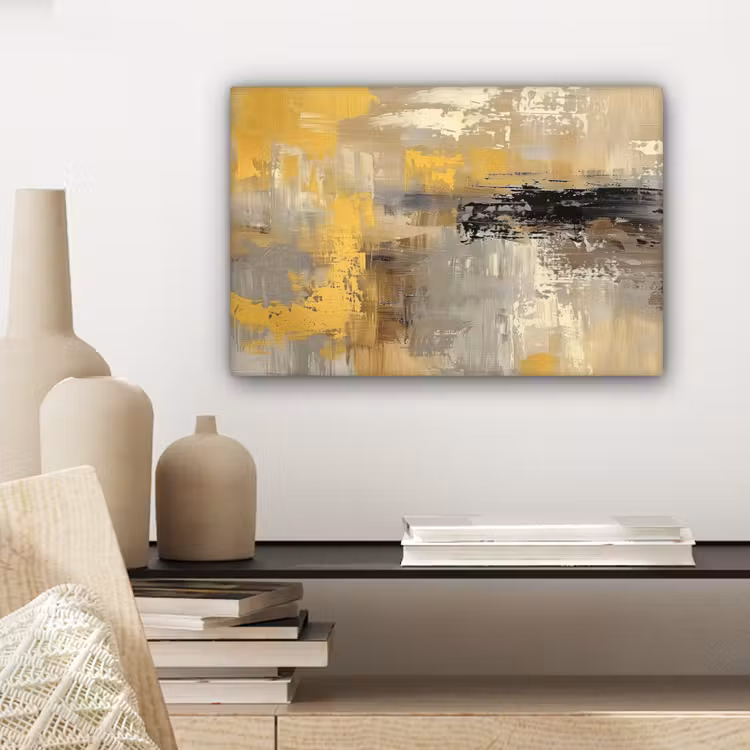 Abstract - Geel - Modern - Beige canvas 2cm klein -sfeer6