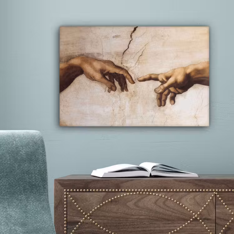 Adam - Michelangelo - Schilderij - Creation of Adam canvas 2cm klein -sfeer4