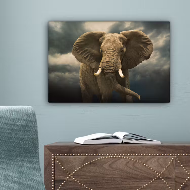 Afrikaanse olifant tegen de donkere wolken canvas 2cm klein -sfeer4