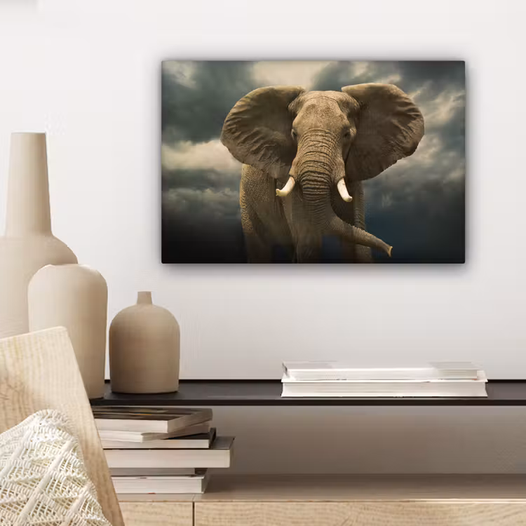 Afrikaanse olifant tegen de donkere wolken canvas 2cm klein -sfeer6