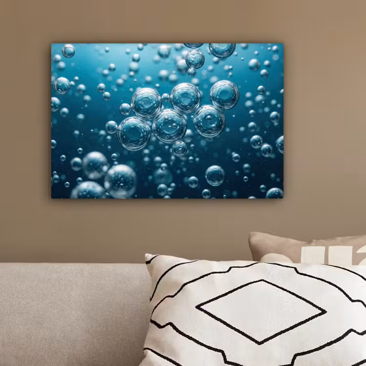 Luchtbellen - Dynamisch - Blauw canvas 2cm klein -sfeer3