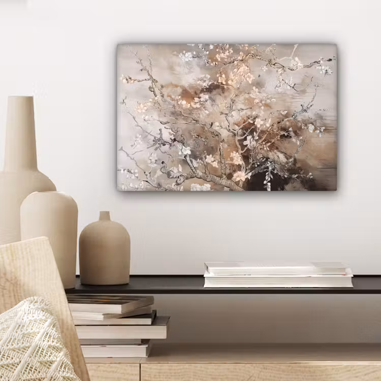 Amandelbloesem - Kunst - Van Gogh - Beige - Abstract canvas 2cm klein -sfeer6