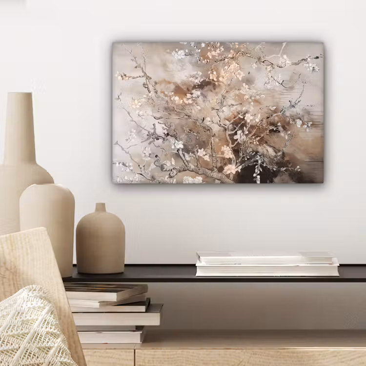 Amandelbloesem - Kunst - Van Gogh - Beige - Abstract canvas 2cm klein -sfeer6