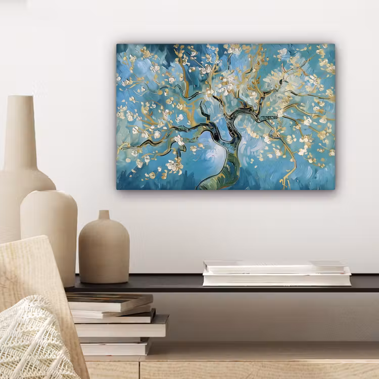Amandelbloesem boom - Blauw - Abstract canvas 2cm klein -sfeer6