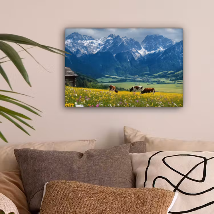 Alpen - Weide - Bergen - Koeien canvas 2cm klein -sfeer1