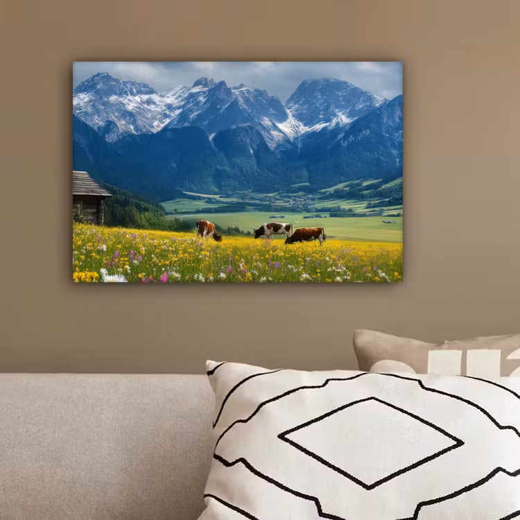 Alpen - Weide - Bergen - Koeien canvas 2cm klein -sfeer3