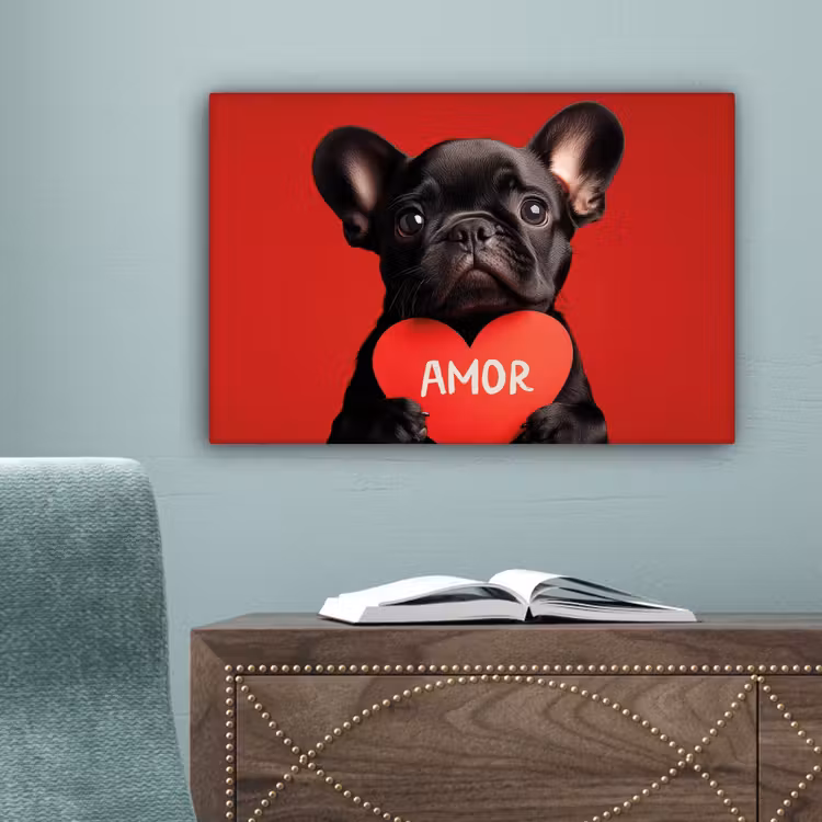 Amor - Hond - Hartje - Rood canvas 2cm klein -sfeer4